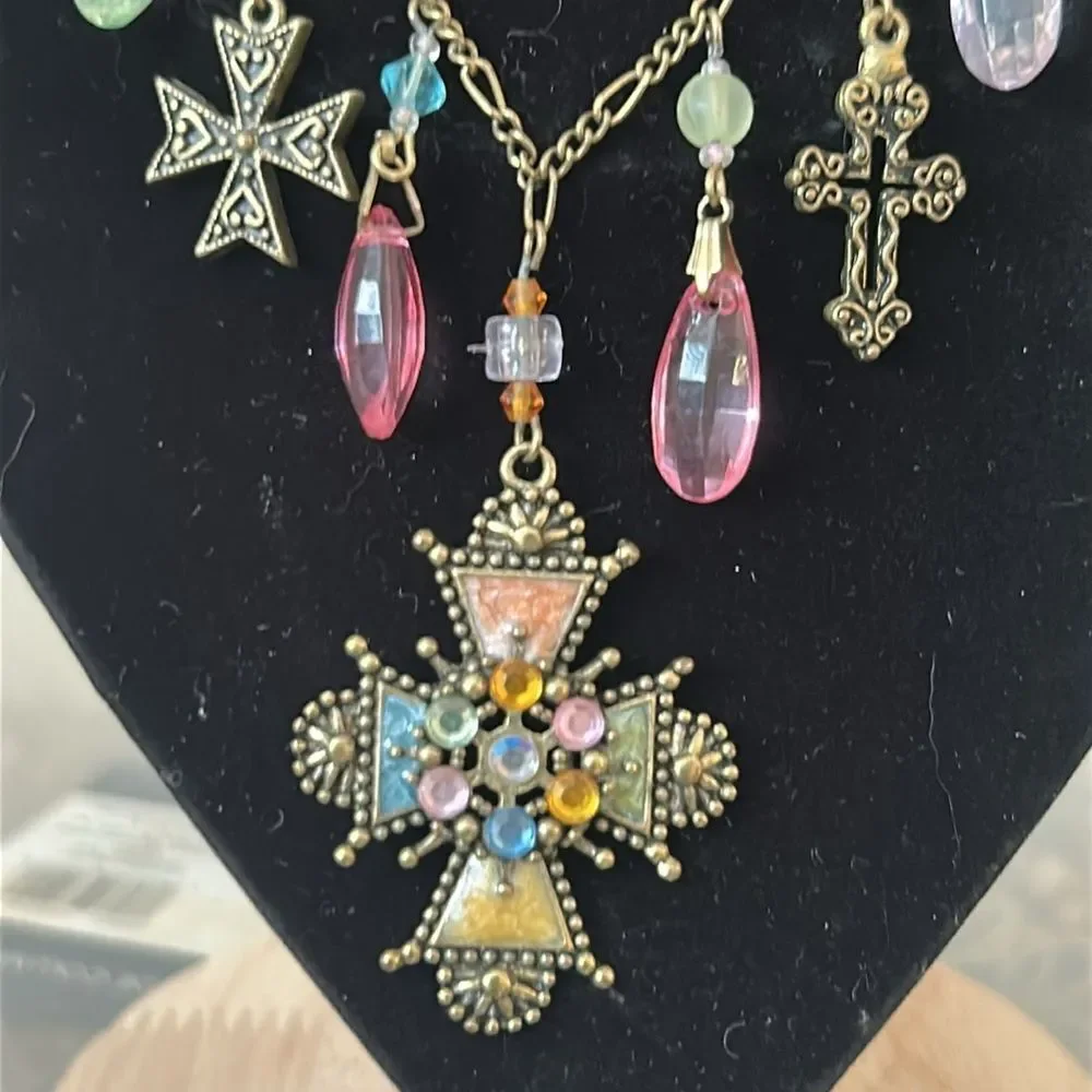 Multicolor Cross Pendant Necklace - Picture 3 of 5
